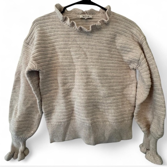 Madewell Ruffle-Neck Pullover Sweater in Cotton-Merino Yarn Small cream color - Picture 3 of 5